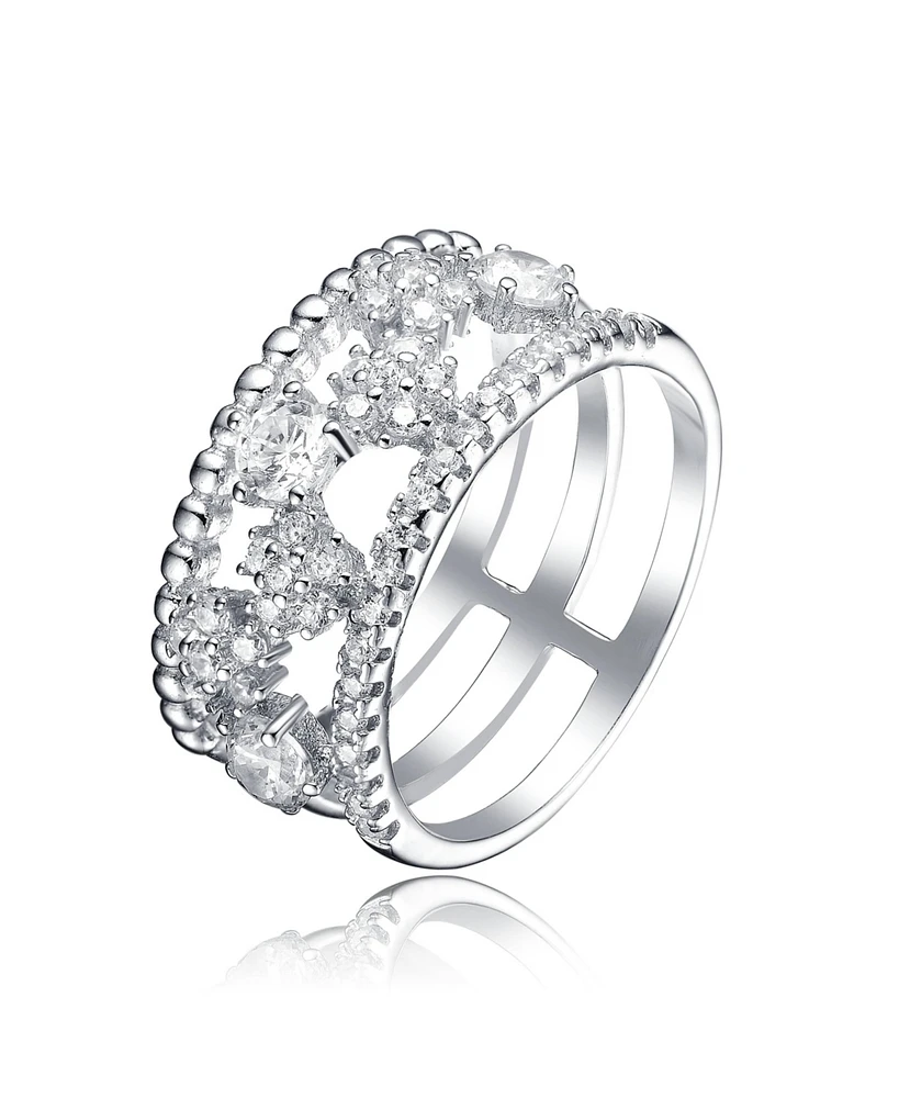 Sterling Silver White Gold Plated Cubic Zirconia Open Band Ring