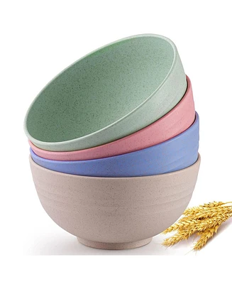 Unbreakable Lightweight Wheat Straw Plastic Cereal Bowls Set of 4