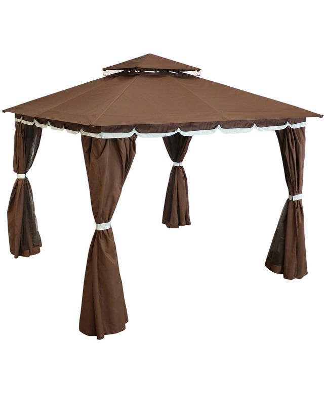 Soft Top Rectangle Patio Gazebo with Screens and Privacy Walls for Backyard