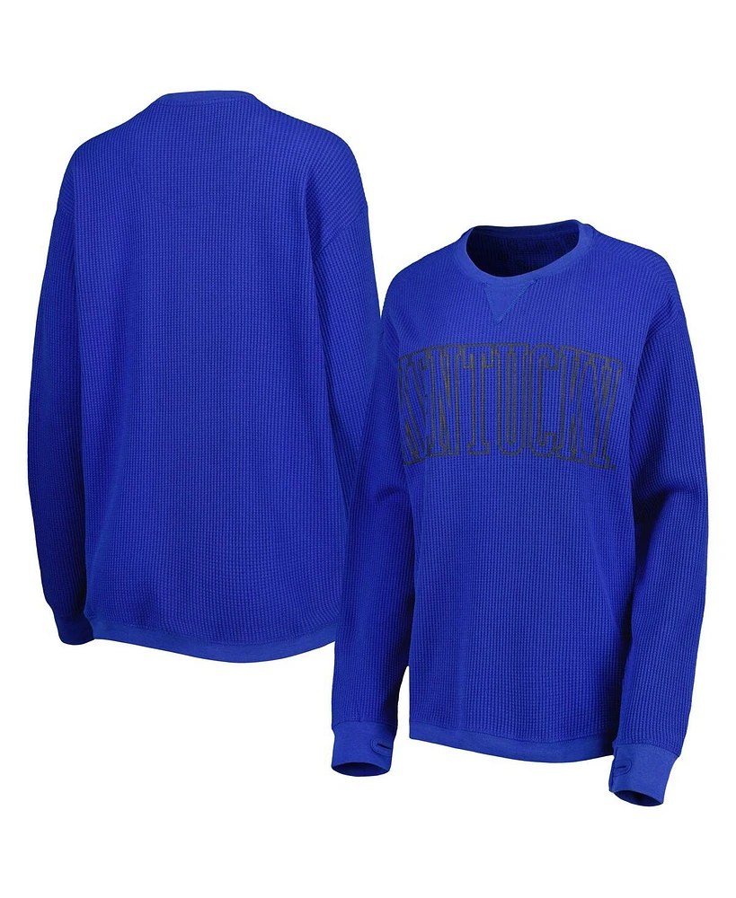 Women's Pressbox Royal Kentucky Wildcats Surf Plus Size Southlawn Waffle-Knit Thermal Tri-Blend Long Sleeve T-shirt