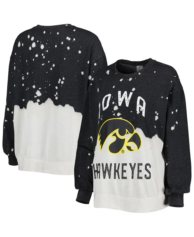 Women's Gameday Couture Black Iowa Hawkeyes Twice As Nice Faded Dip-Dye Pullover Sweatshirt