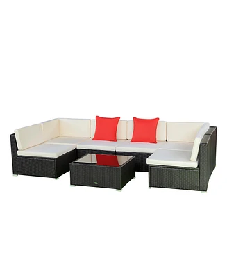 Outsunny 7pcs Outdoor Patio Wicker Conversation Set, Sectional Sofa