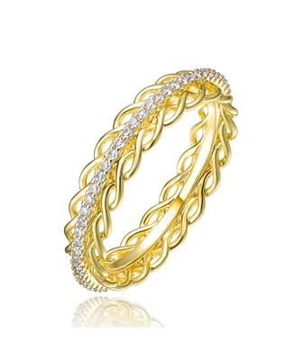 Ra 14K Gold Plated Cubic Zirconia 2 Chain Band Ring