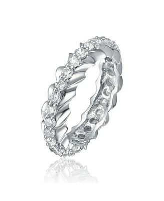 Ra White Gold Plated Oval Cubic Zirconia Band Ring