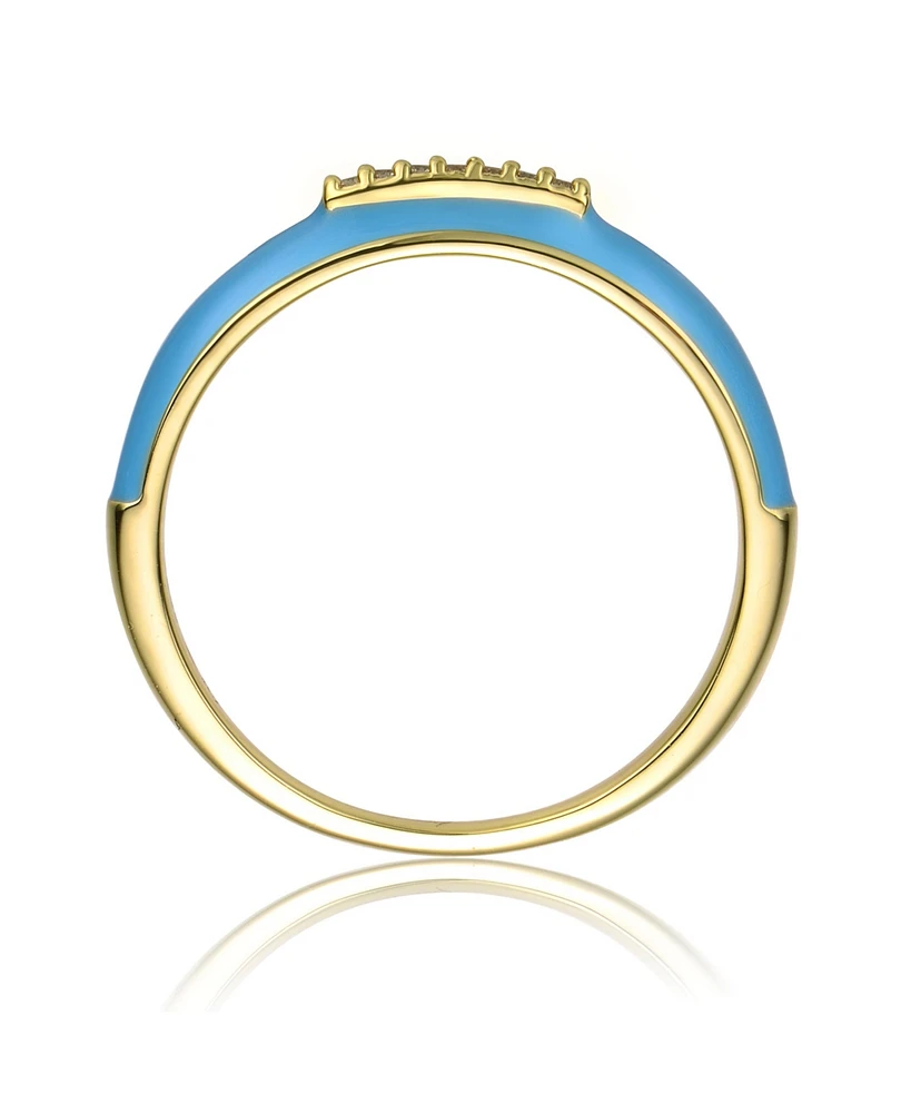GiGiGirl 14K Gold Plated with Clear Cubic Zirconia Colored Enamel Slim Stacking Band Ring