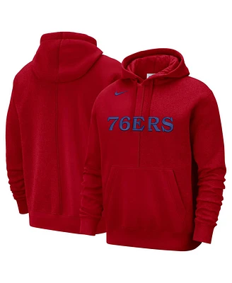 Men's Nike Red Philadelphia 76ers Courtside Versus Stitch Split Pullover Hoodie