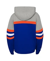 Big Boys and Girls Mitchell & Ness Heather Gray, Blue New York Knicks Hardwood Classics Head Coach Pullover Hoodie
