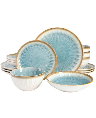 Gibson Elite Mayfair Bay Double Bowl Embossed Reactive, 16 Piece Dinnerware Set, Service for 4