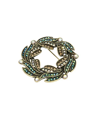 2028 Glass Multi Ab Wreath Brooch