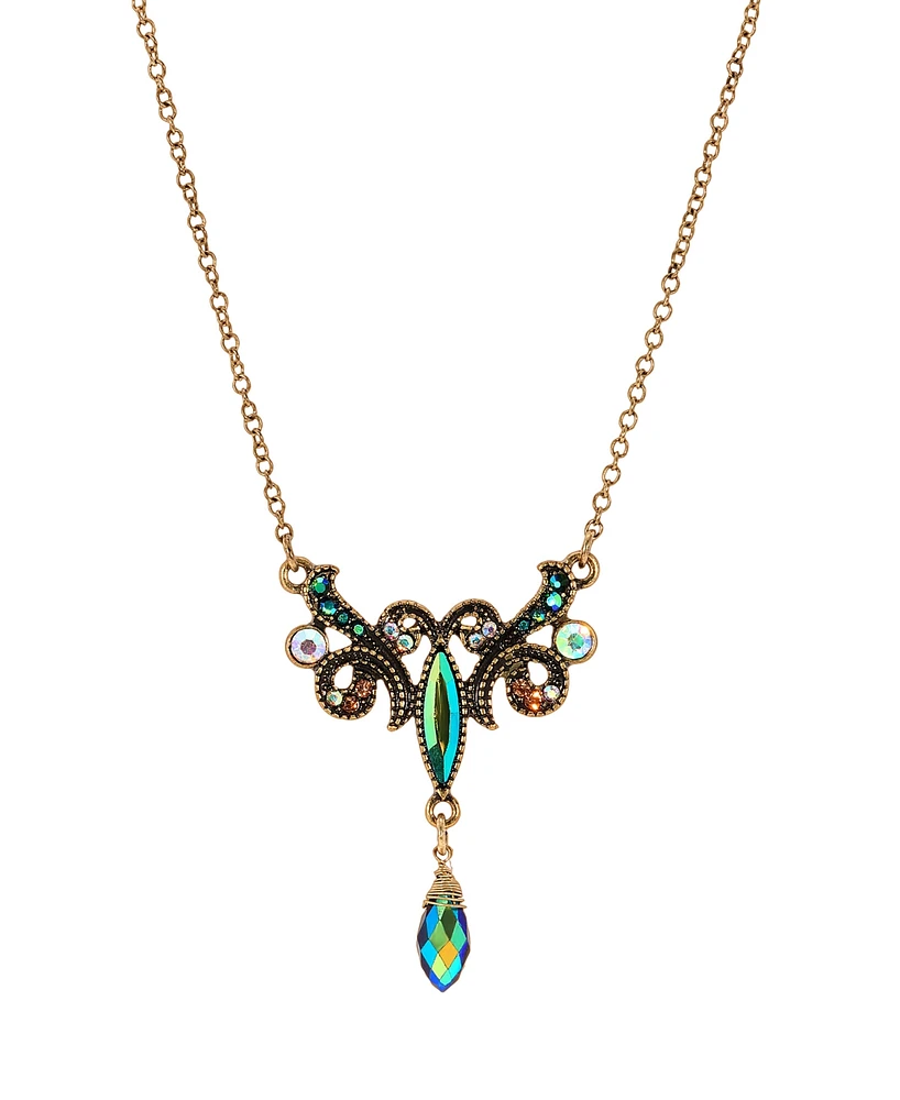 2028 Glass Multi Ab Bead Pendant Necklace