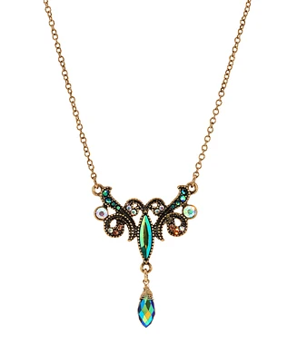 2028 Glass Multi Ab Bead Pendant Necklace