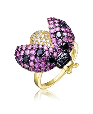 Ra 14K Gold and Black Plated Multi Colored Cubic Zirconia Lady bug Ring