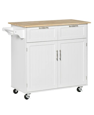 Homcom 41" Kitchen Storage Utility Island w/ Wheels, Drawers & Towel Rack,