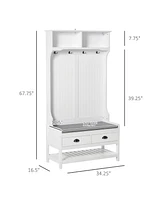 Homcom Coat Rack and Bench Hall Tree Organizer with 4 Hooks and 2 Drawer, White