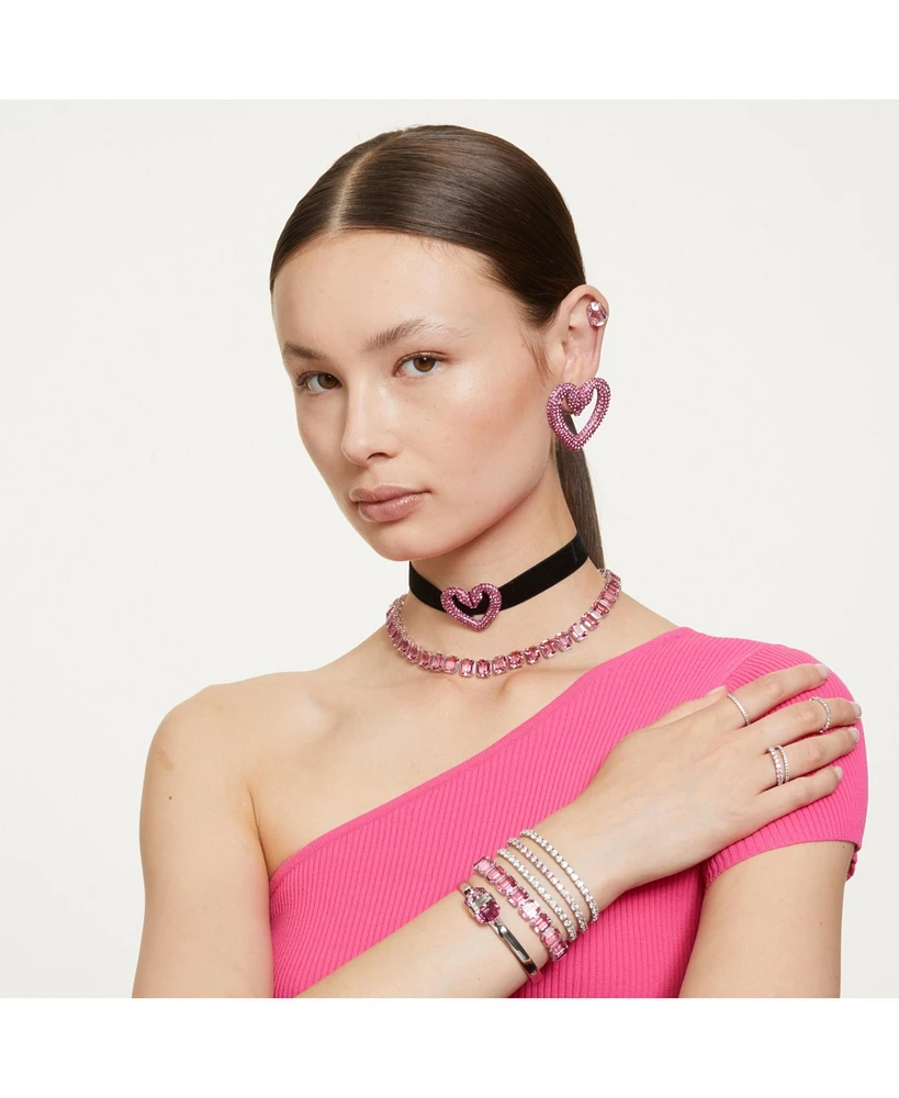 Swarovski Crystal Matrix Tennis Bracelet Round Cut Pink Rhodium Plated