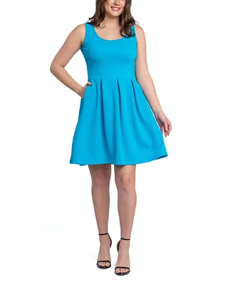 24seven Comfort Apparel Women's Sleeveless Knee Pleated Pocket Dress