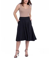 24Seven Comfort Apparel Women's Elastic Waistband Pocket Midi Skirt
