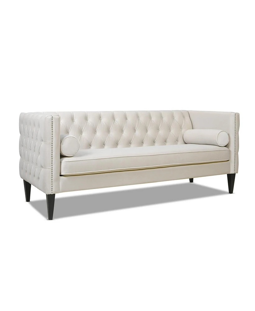 Jennifer Taylor Home Diane 84" Upholstered Bench Seat Tufted Tuxedo Sofa with Bolster Pillows