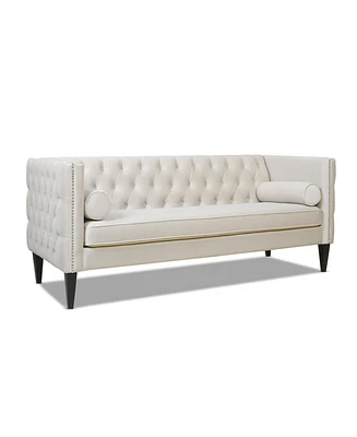 Jennifer Taylor Home Diane 84" Upholstered Bench Seat Tufted Tuxedo Sofa with Bolster Pillows