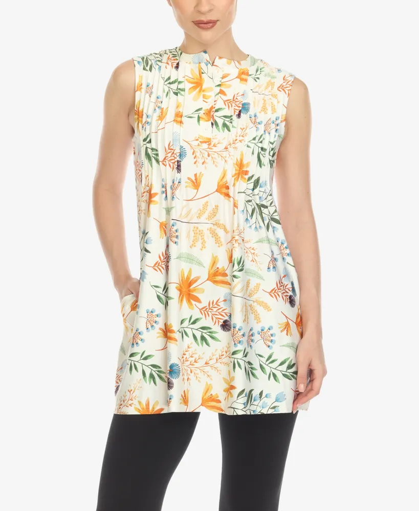 White Mark Women's Floral Sleeveless Tunic Top