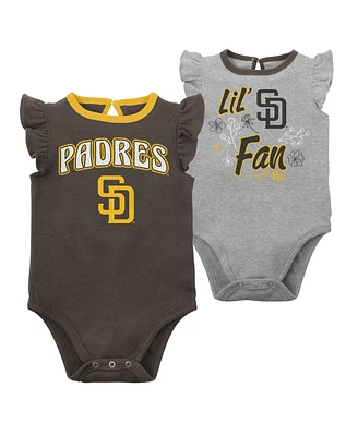 Infant Boys and Girls Brown, Heather Gray San Diego Padres Little Fan Two-Pack Bodysuit Set