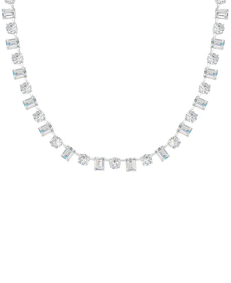 Macy's Cubic Zirconia Multi Shaped Tennis Necklace 18" in Fine Silver Plate