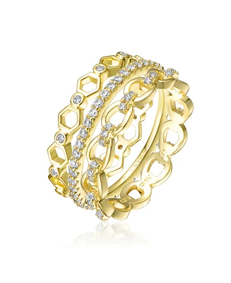 Ra 14K Gold Plated Clear Cubic Zirconia Wide Band Ring