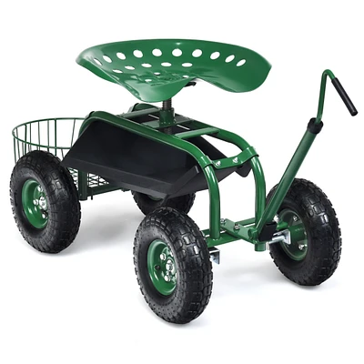Garden Cart Rolling Work Seat for Planting w/E xtendable Handle