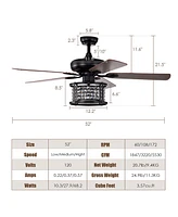 52'' Ceiling Fan with Light Reversible Crystal Ceiling Fan Lamp W/Remote Control