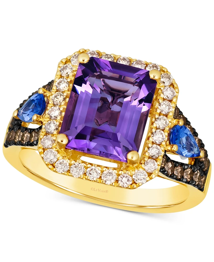 Le Vian Multi-Gemstone (3 ct. t.w.) & Diamond (3/4 ct. t.w.) Halo Statement Ring in 14k Gold