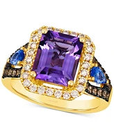 Le Vian Multi-Gemstone (3 ct. t.w.) & Diamond (3/4 ct. t.w.) Halo Statement Ring in 14k Gold