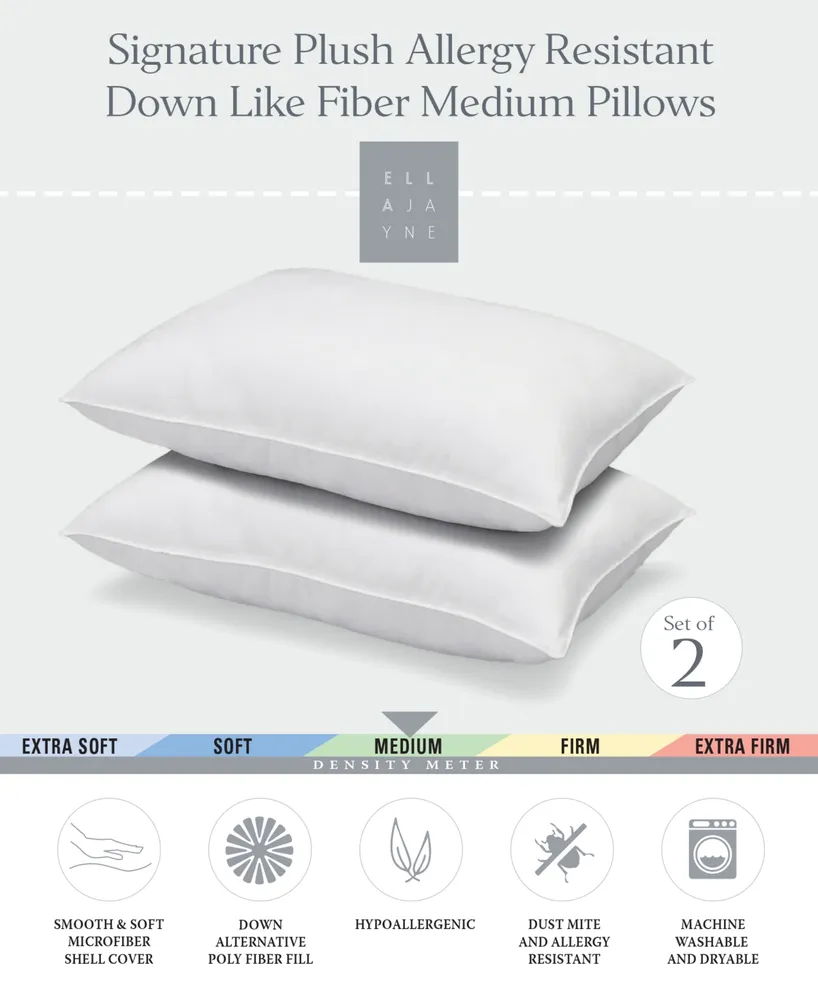 Ella Jayne Signature Plush Allergy-Resistant Medium Density Any Position Down Alternative 2-Pack Pillow