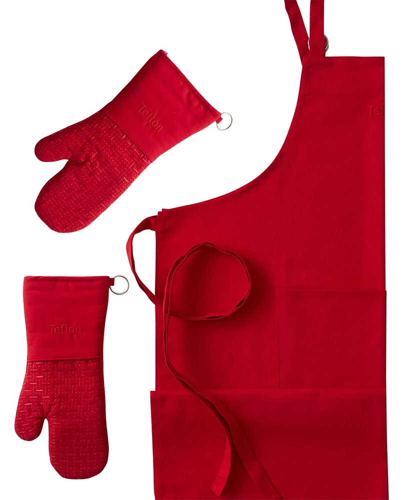 Teflon 3-Piece Apron Set - Teflon Treated 1 Apron, 2 Oven Mitts