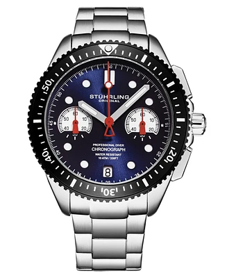 Stuhrling Men's Monaco Silver-tone Stainless Steel, Blue Dial, 47mm Round Watch