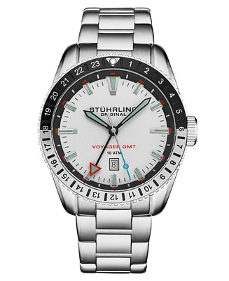 Stuhrling Men's Aquadiver Silver-tone Stainless Steel, White Dial, 49mm Round Watch
