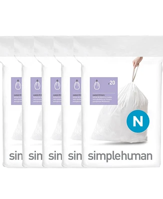 simplehuman Code N 100pk Custom Fit Liners with 5 Quick Dispense Packs, 45-50L Kitchen Trash Bag Liners