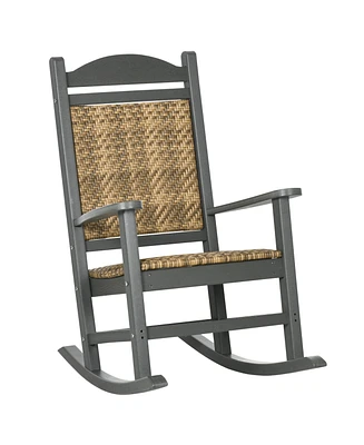 Outsunny Outdoor Rocking Chair, Hdpe Pe Wicker Padded Porch Rocker,