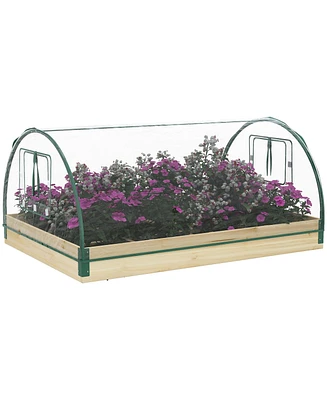 Outsunny Raised Garden Bed with house Pvc Cover, 4' x 3' x 2', Natural