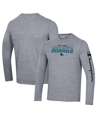 Men's Champion Heather Gray San Jose Sharks Tri-Blend Long Sleeve T-shirt