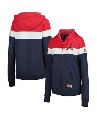 Women's New Era Heather Navy Atlanta Braves Colorblock Full-Zip Hoodie Jacket