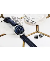 Stuhrling Men's Monaco Blue Leather , Blue Dial , 44mm Round Watch
