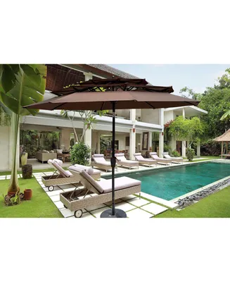 9FT 3-Tiers Outdoor Patio Umbrella With Crank And Tilt And Wind Vents For Garden Backyard