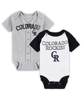 Newborn and Infant Boys Girls White, Heather Gray Colorado Rockies Little Slugger Two-Pack Bodysuit Set