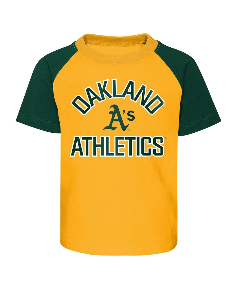 Toddler Boys and Girls Gold, Heather Gray Oakland Athletics Two-Piece Groundout Baller Raglan T-shirt and Shorts Set