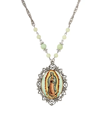 2028 Enamel Glass Our Lady of Guadalupe Oval Necklace
