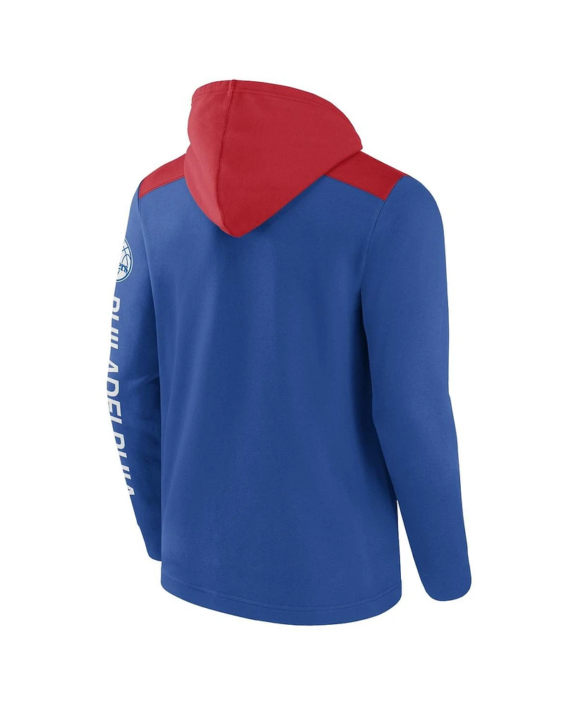 Men's Fanatics Royal, Red Philadelphia 76ers Skyhook Colorblock Full-Zip Hoodie
