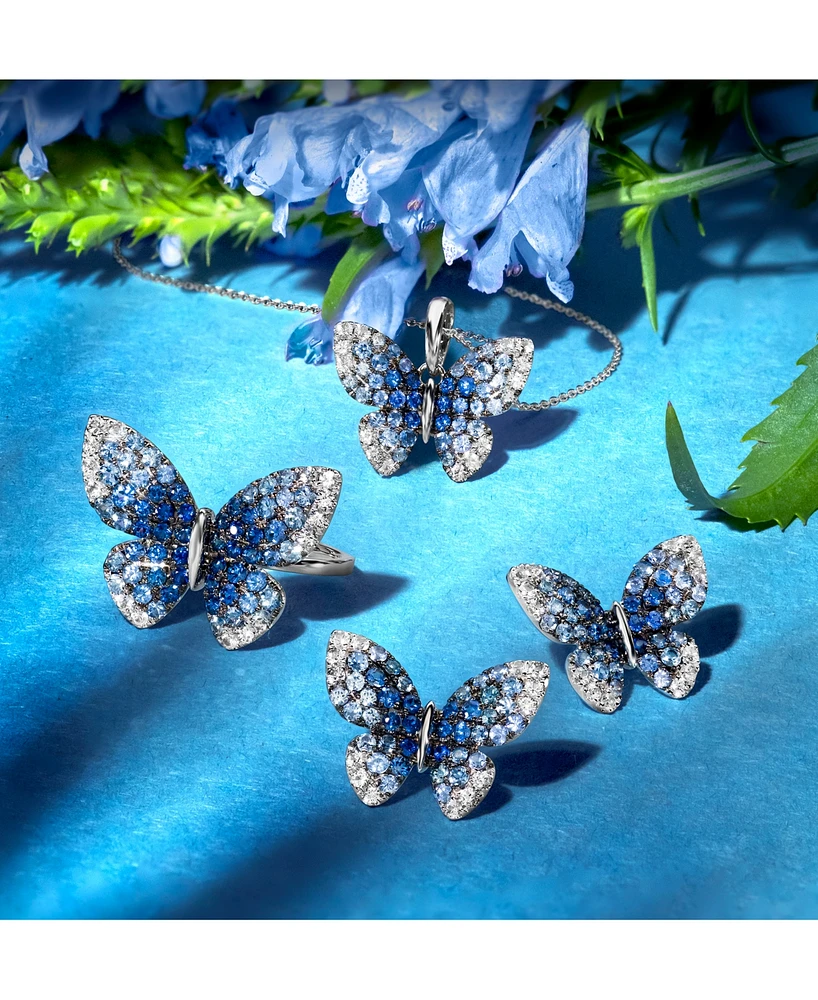Le Vian Denim Ombre (7/8 ct. t.w.) & White Sapphire (1/3 ct. t.w.) Butterfly Pendant Necklace in 14k White Gold, 18" + 2" extender