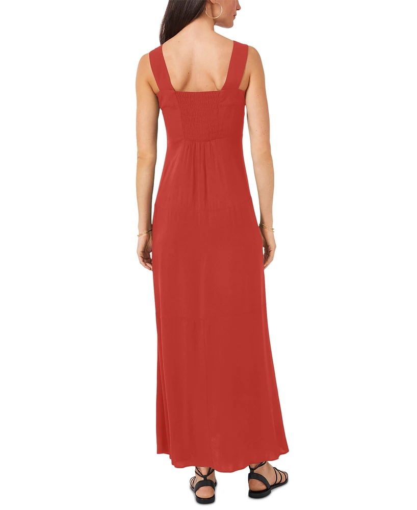 Vince Camuto Women's Challis Square-Neck Smocked-Back Sleeveless Maxi Dress