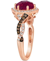 Le Vian Raspberry Rhodolite (2-1/2 ct. t.w.) & Diamond (3/8 ct. t.w.) Halo Twist Ring in 14k Rose Gold