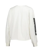 Women's '47 Brand Cream Brooklyn Nets Parkway Brush Back Long Sleeve Cropped T-shirt